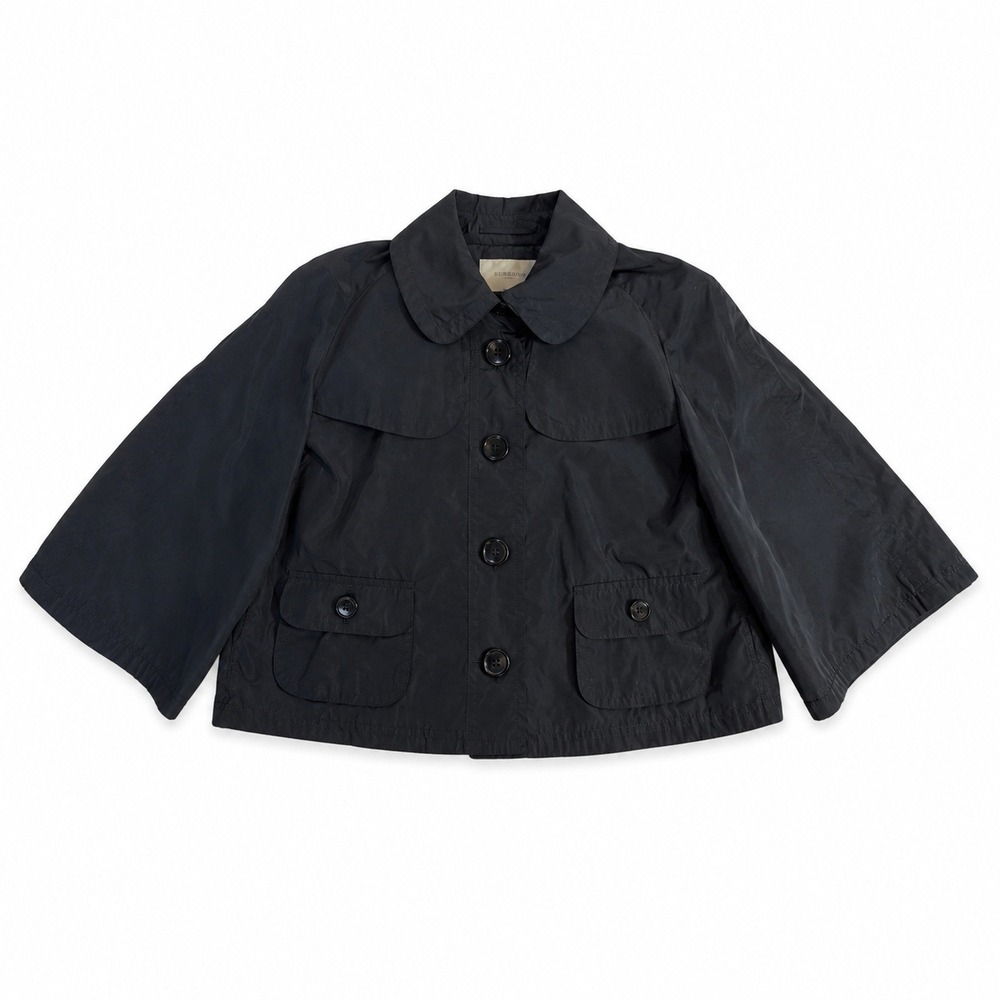 Burberry London Jacket US 12 Black Cropped Swing Wide Sleeve Trench